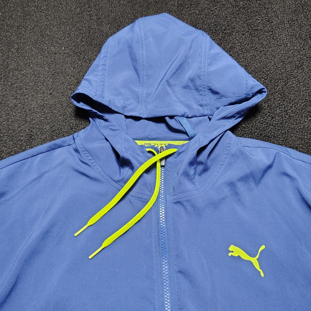 Puma Vented Blue Neon Green Men's Training Dry Cell Hooded Jacket Size Large